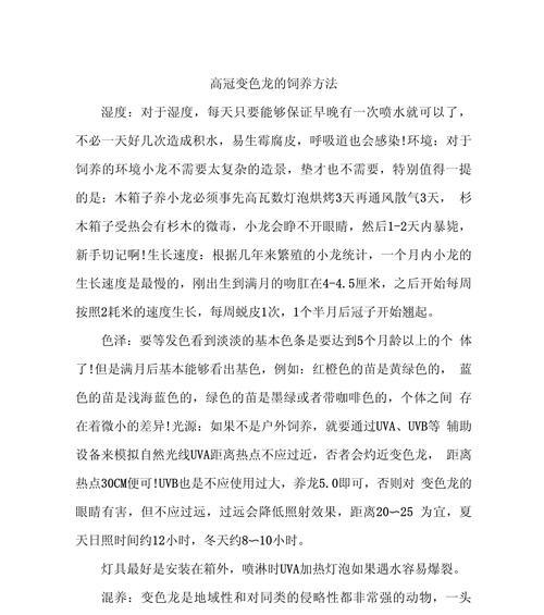 高冠变色龙的饲养需知（以高冠变色龙多久喂一次？探讨喂食频率的关键因素）
