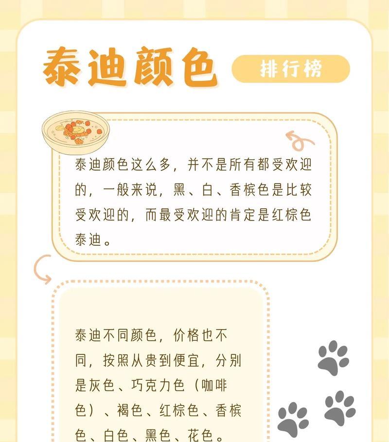 泰迪犬价格大盘点（探究不同颜色泰迪犬的价格走势和喜好，让您找到心仪的宠物）